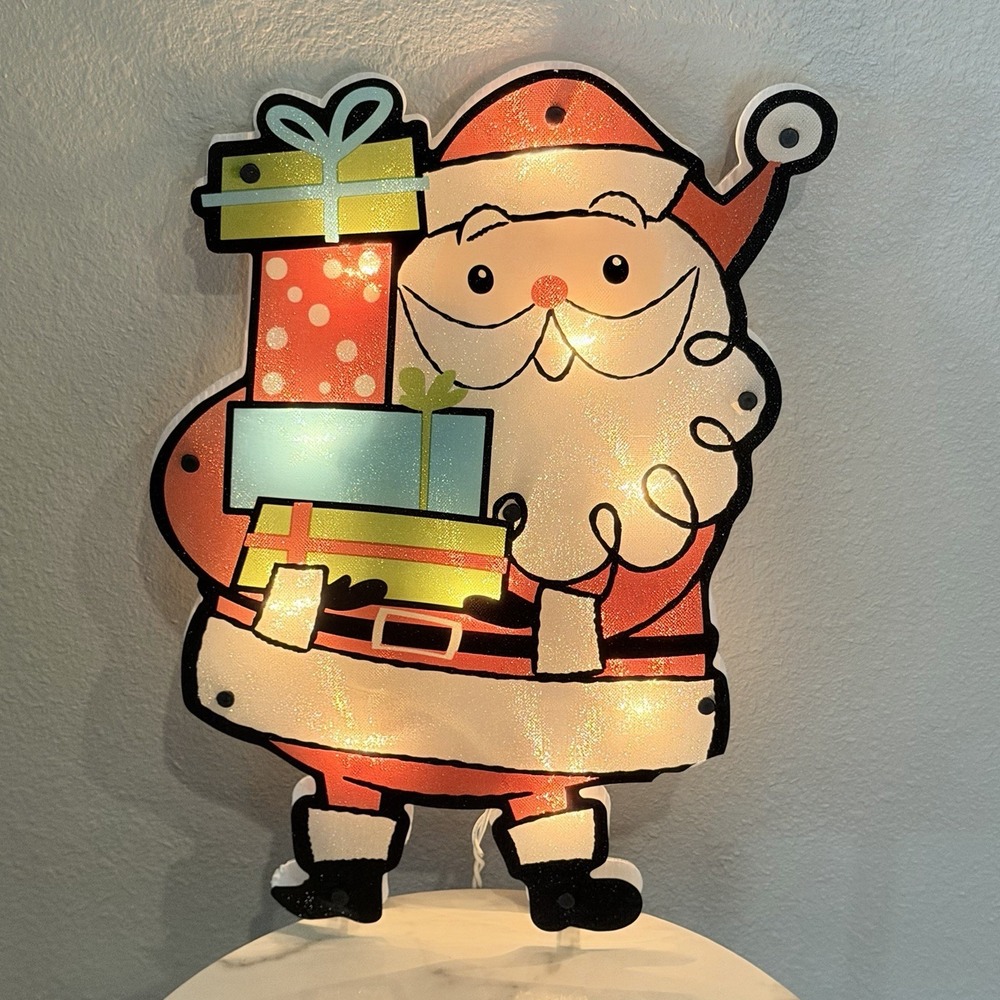 VTG Light Up Santa Hanging Window Wall Christmas Holiday Decor Plug In 16"
